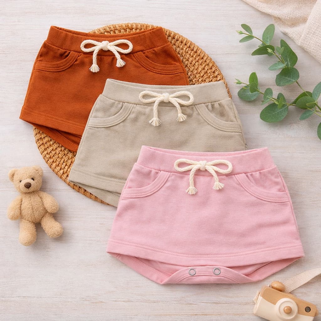 Short Saia Tapa Fralda Bebê Menina Verão 100% Algodão