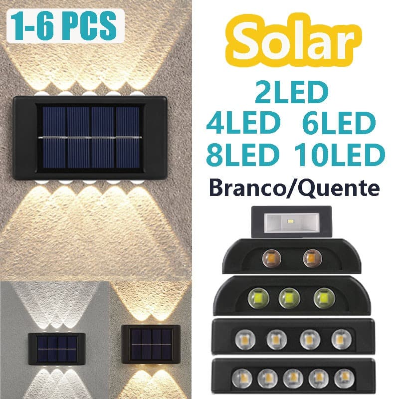 Luminária Solar de Parede: Sem Fiação! Acende à Noite Auto LED À Prova D'água - Luz Quente e Branca