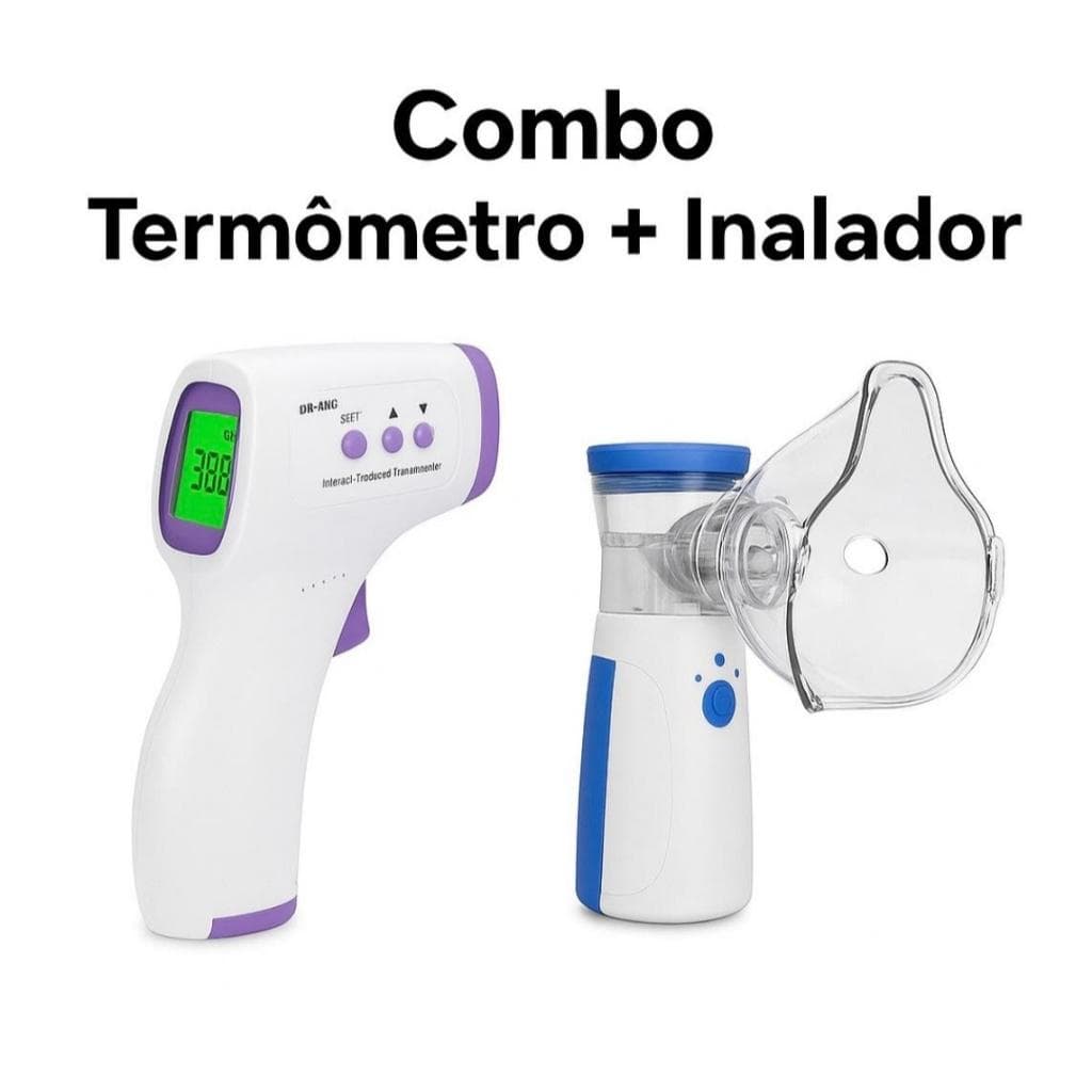 Kit Saúde Nebulizador Portátil  Silencioso + Termômetro Digital Infravermelho Adulto E Criança