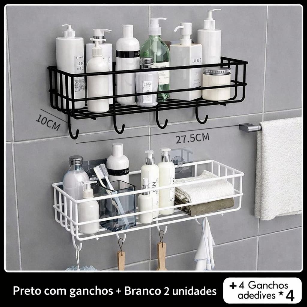 Organizador de Parede Sem Furadeira Prateleira Banheiro Cozinha Suporte Shampoo Adesivo