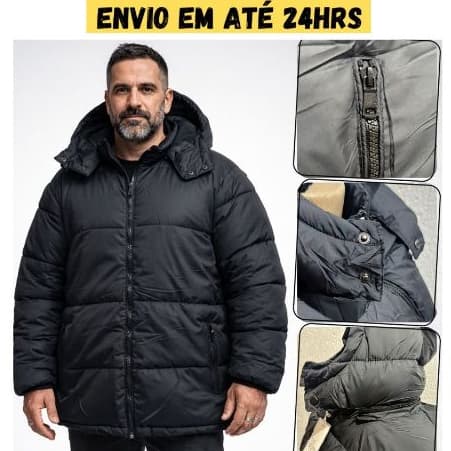 Jaqueta Masculina De Frio Peluciado Ziper Capuz Luxo Casaco Bobojaco Inverno