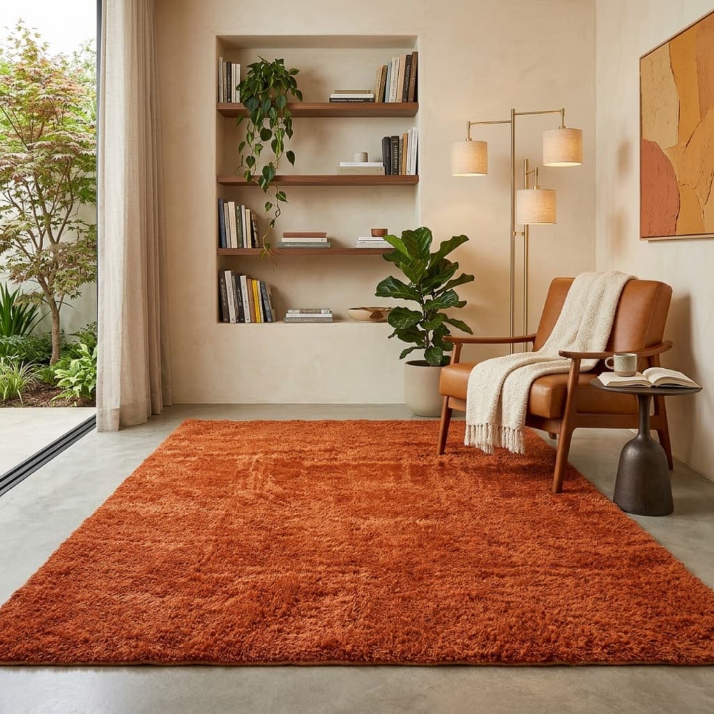 Tapete Peludo Terracota e Verde 300x200 Único Lançamento Alta Maciez Antiderrapante Para Sala e Quarto