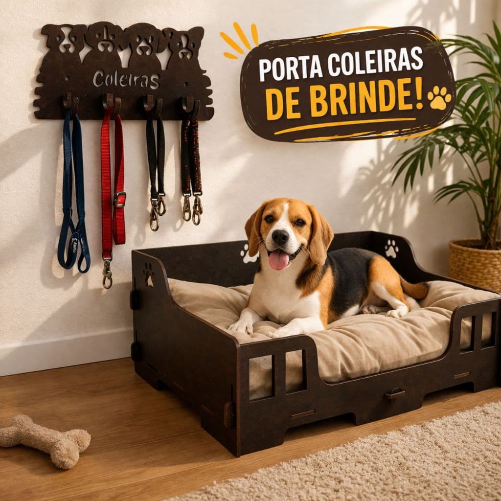 Cama Pet MDF Elevada para Cachorro Pequeno e Médio | Casinha Pet Moderna Resistente + Porta Coleiras Brinde