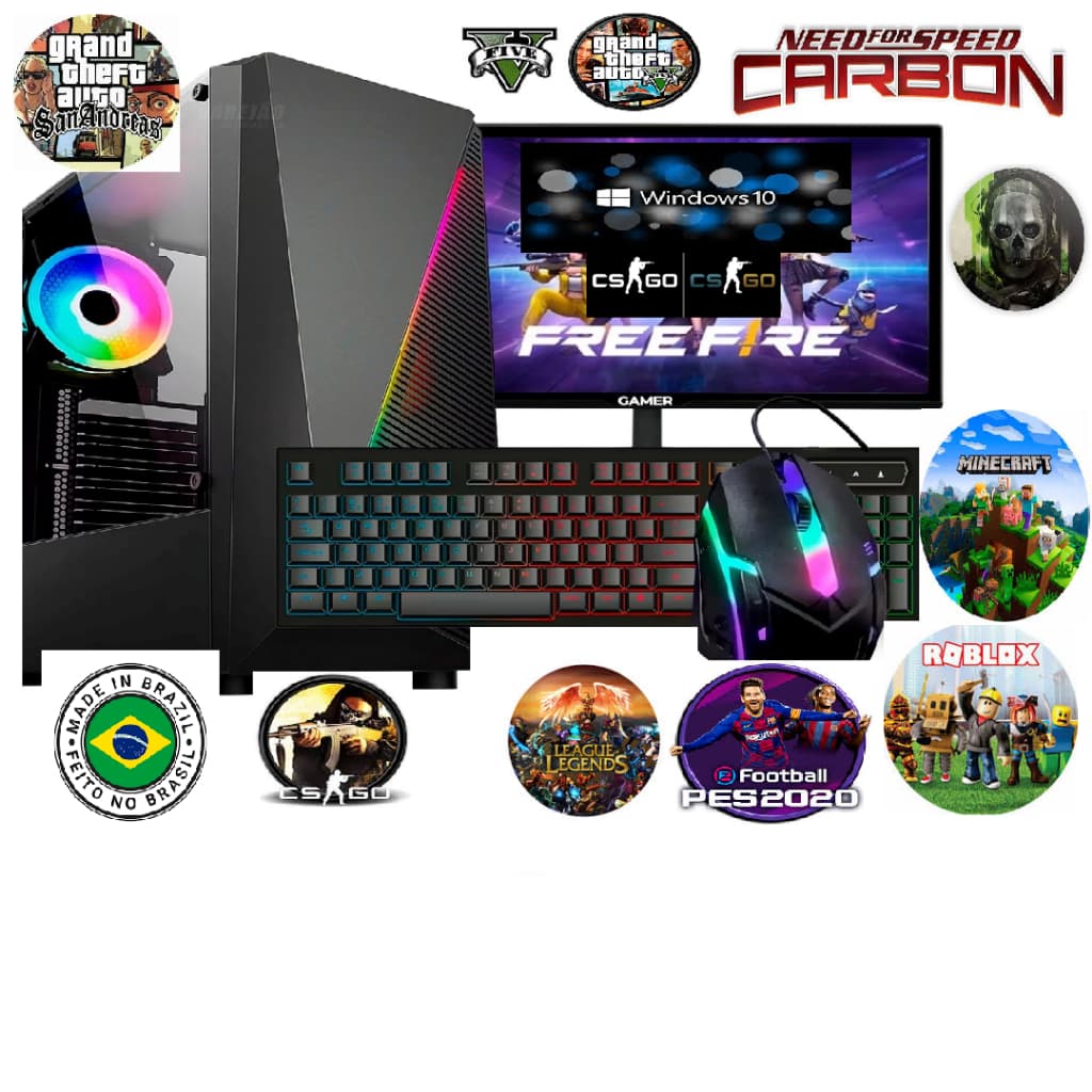 computador gamer i3 completo barata ssd128g+hd500g roda jogos programas gta5 offline lol cs mine