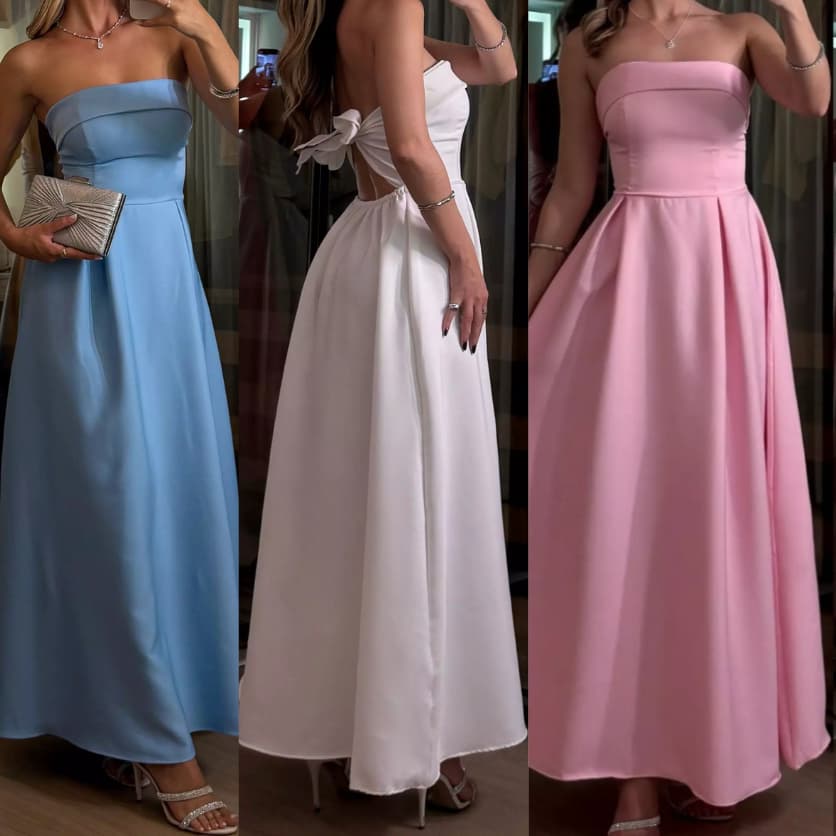 Vestido Longo Tomara que Caia com Bojo e Abertura nas Costas – Tendência 2025