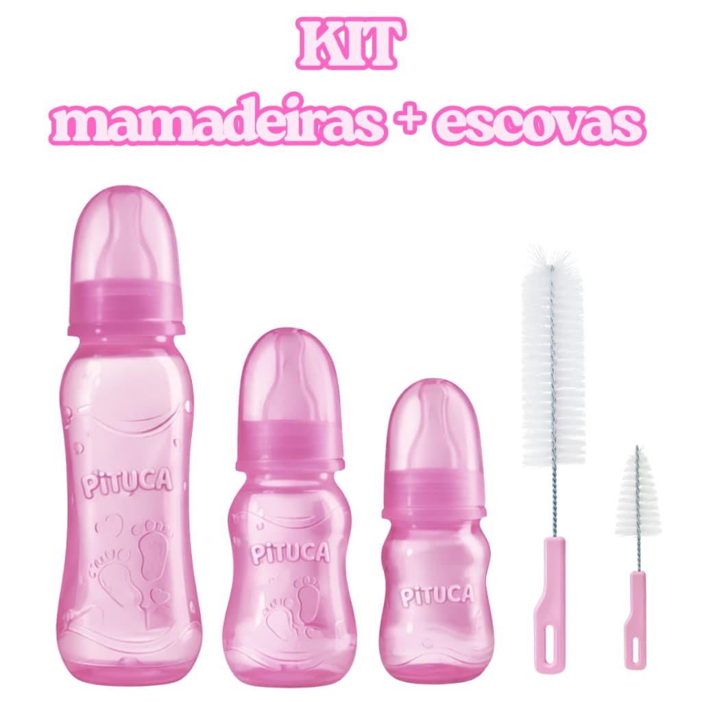 Kit 3 Mamadeiras Para Bebê/ 2 Escovas Para Lavagem