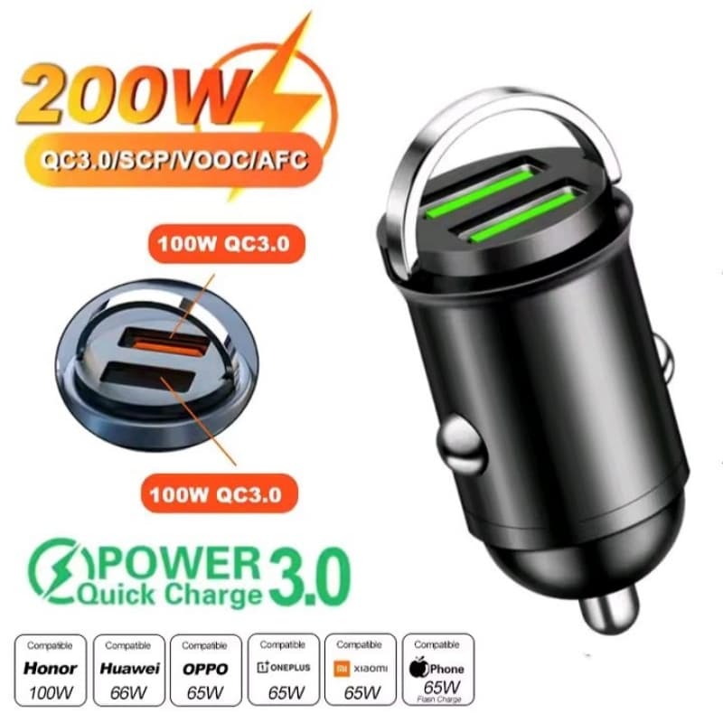 Mini Carregador Veicular USB 200W Ultra Rápido