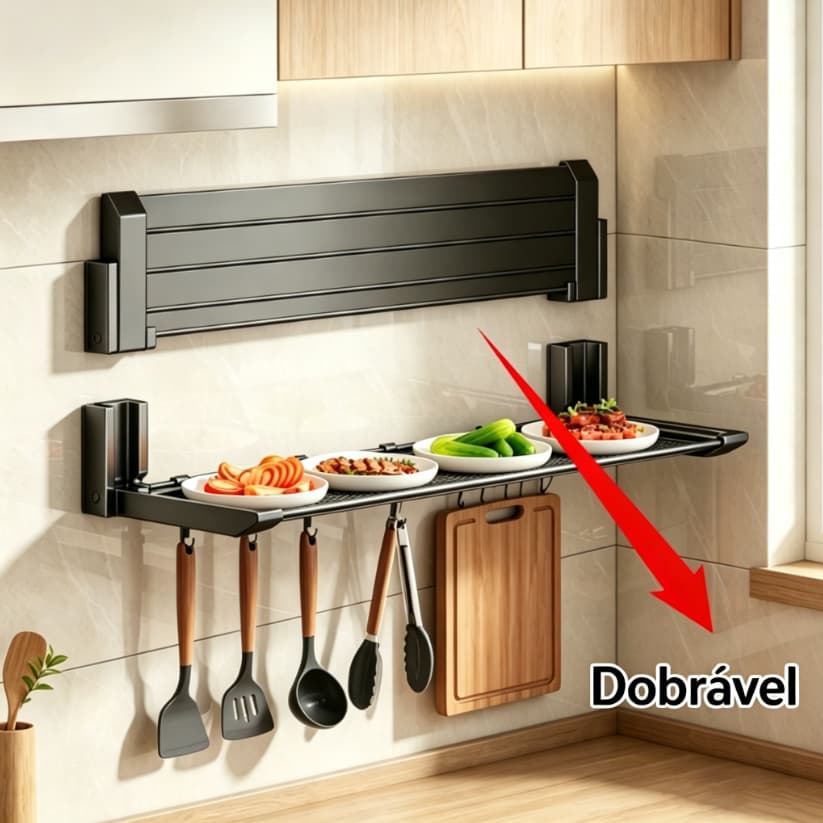 40/60cm Prateleira De Utensílios Dobrável Para Cozinha Temperos Preto Fosco
