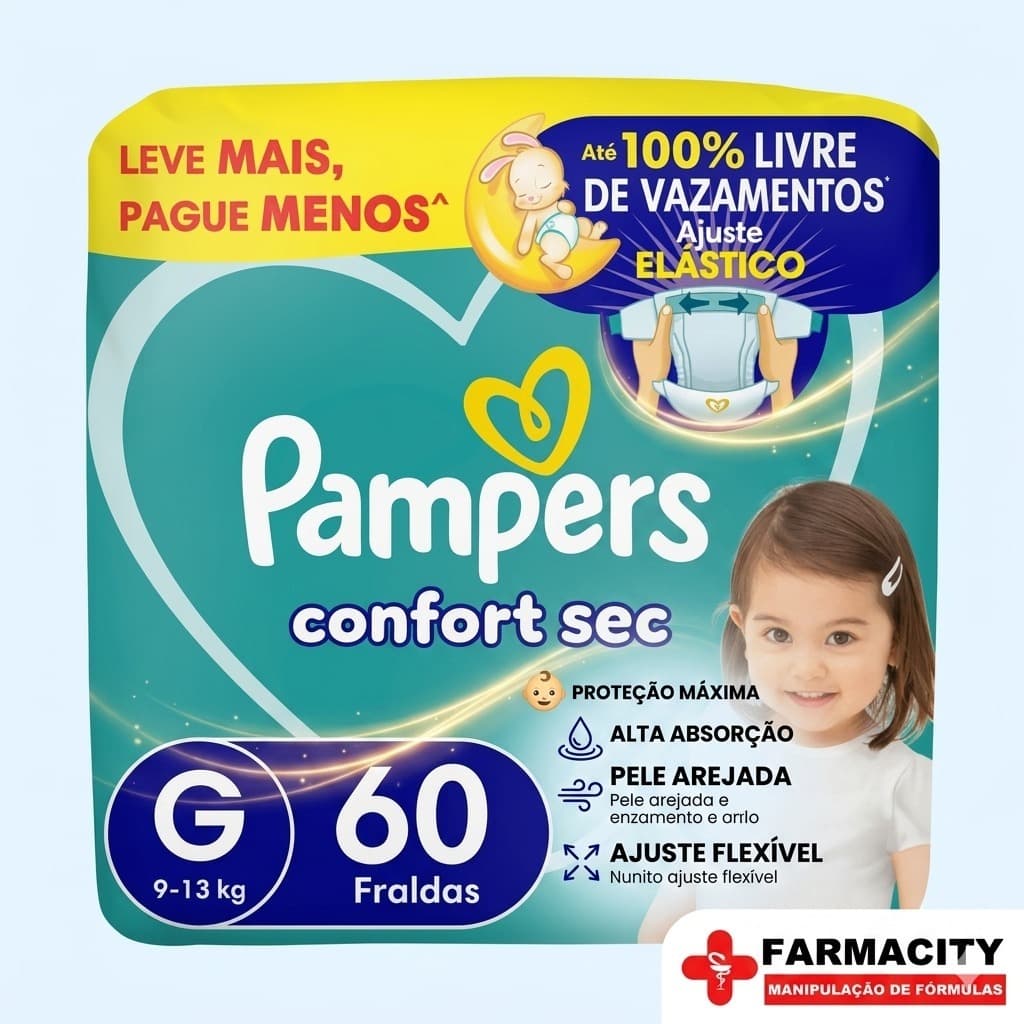 Fralda Pampers Confort Sec Até 12h Proteção Alta Absorção Antivazamento Ajuste Elástico