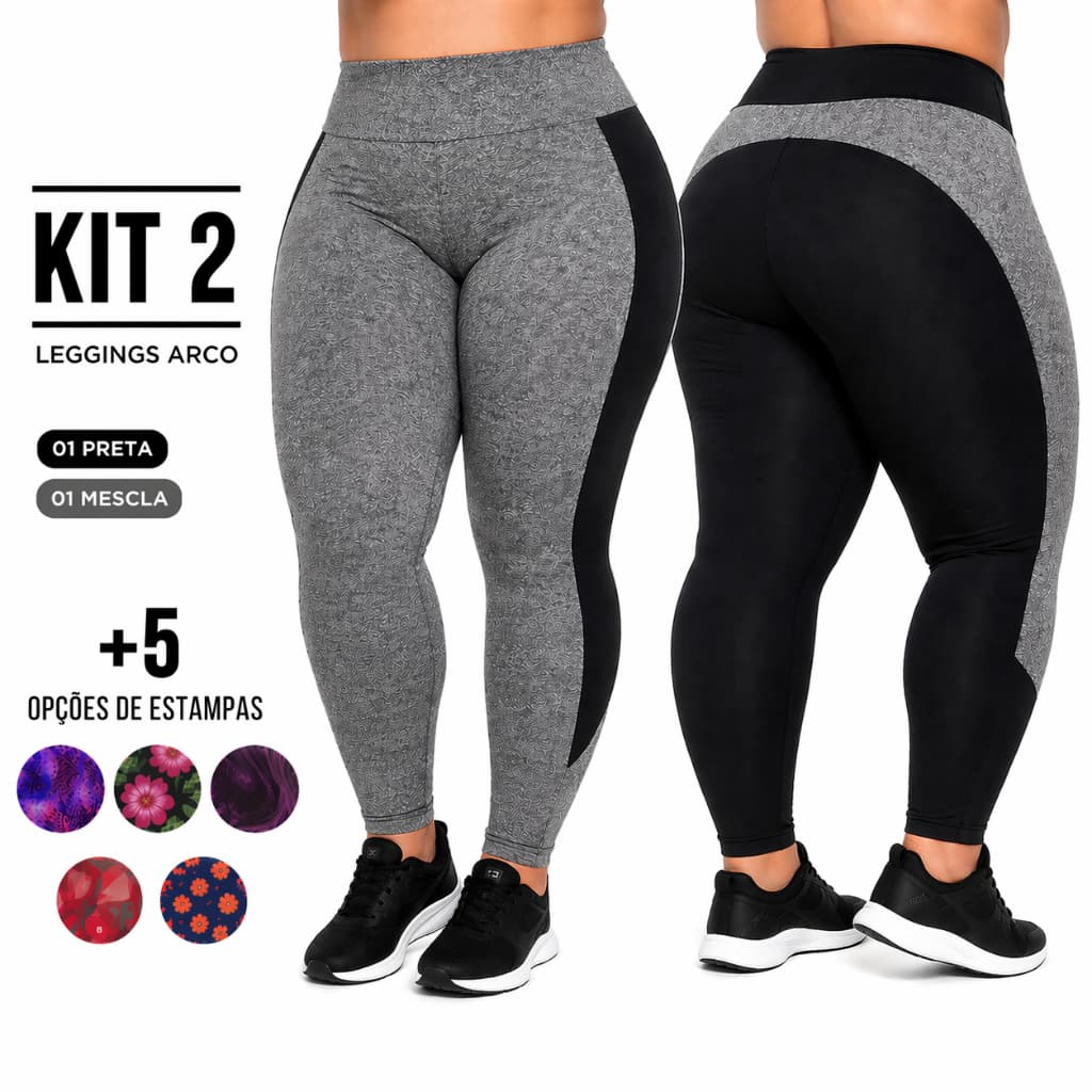 Kit 2 Leggings Plus Size Feminina Cintura Alta Não Transparente Suplex Modeladora Academia Fitness G1 ao G3