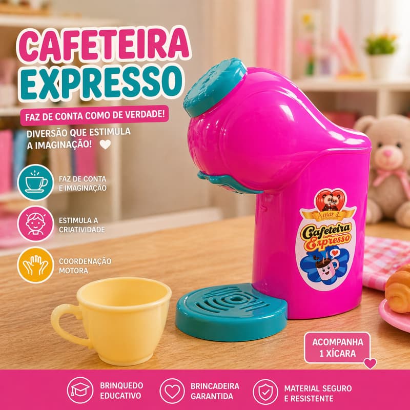 Brinquedo Cafeteira Expresso Infantil Cozinha Faz De Conta Com Xícara Educativo Menino Menina 3 Anos