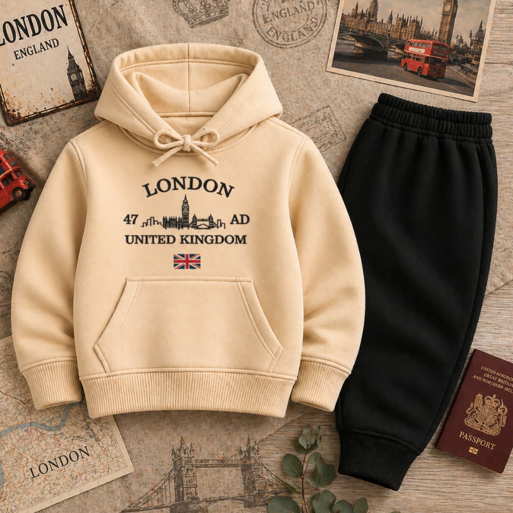 Conjunto Moletom Canguru Infantil Londres Inglaterra Estampa Urbana Premium Quentinho Unissex