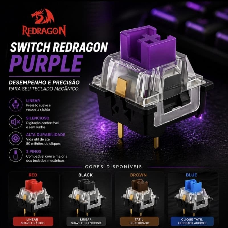 Kit 10 Switch Para Teclado Mecânico Redragon Original