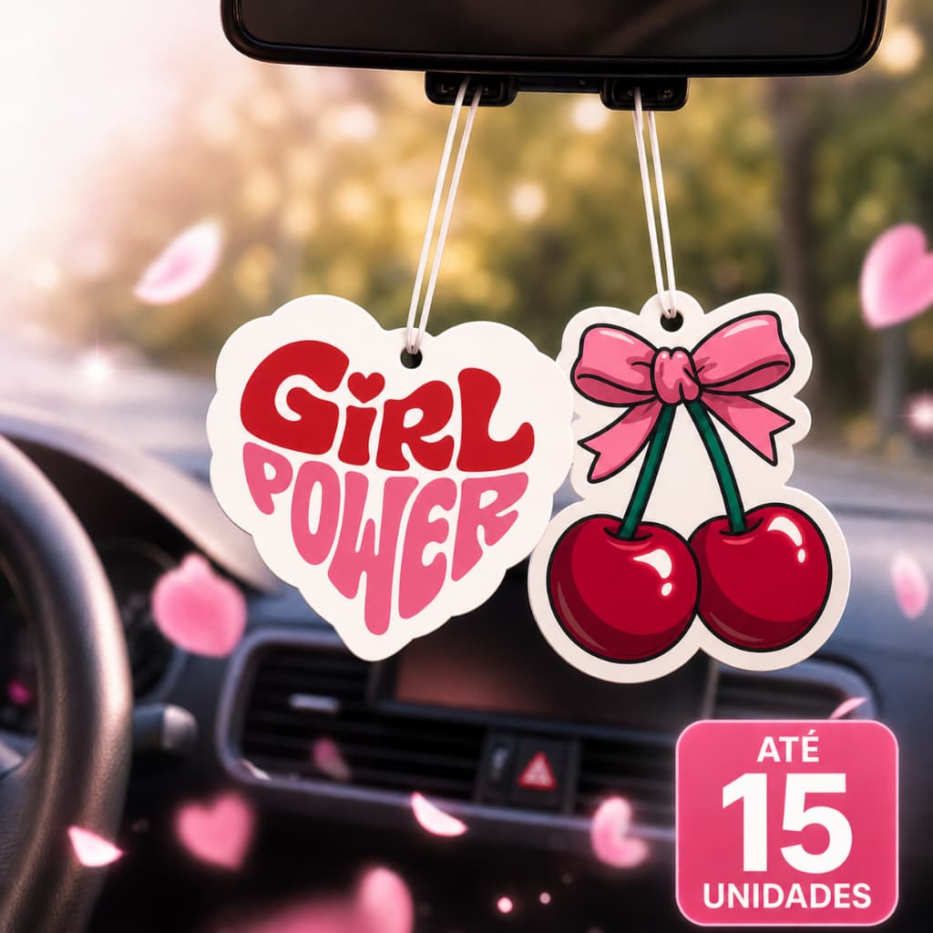 15 Aromatizador Automotivo Feminino Girl Power | Cheirinho Doce Suave para Carro | Pingente Retrovisor | Kit 4, 10 ou 15