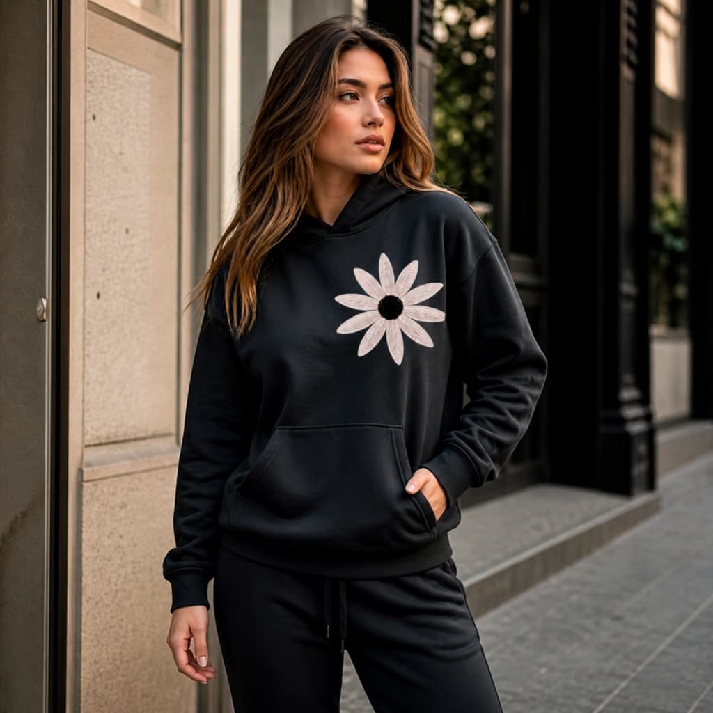 Conjunto Moletom Canguru Feminino Girassol Capuz + Calça Moletom Algodão