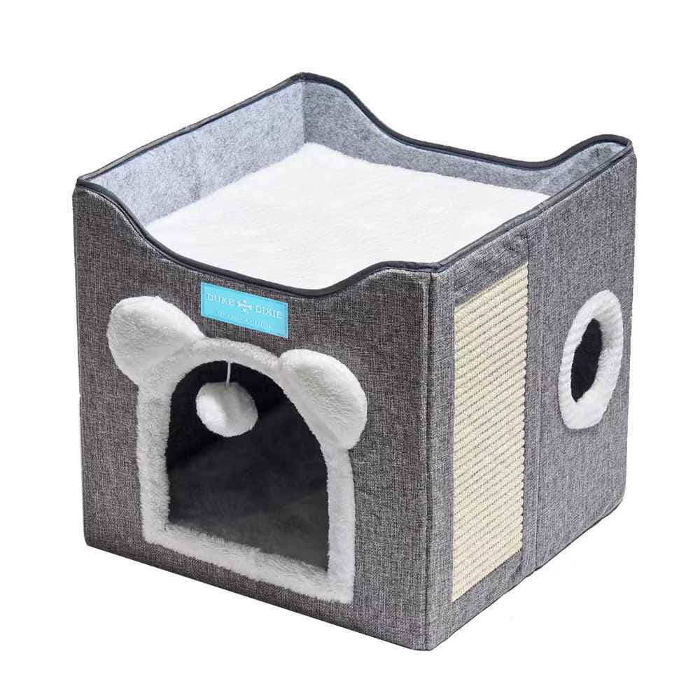 Cama para Gatos com 2 Andares Dobrável Casinha com Arranhador Pet Caminha Dobrável Toca Lavavel
