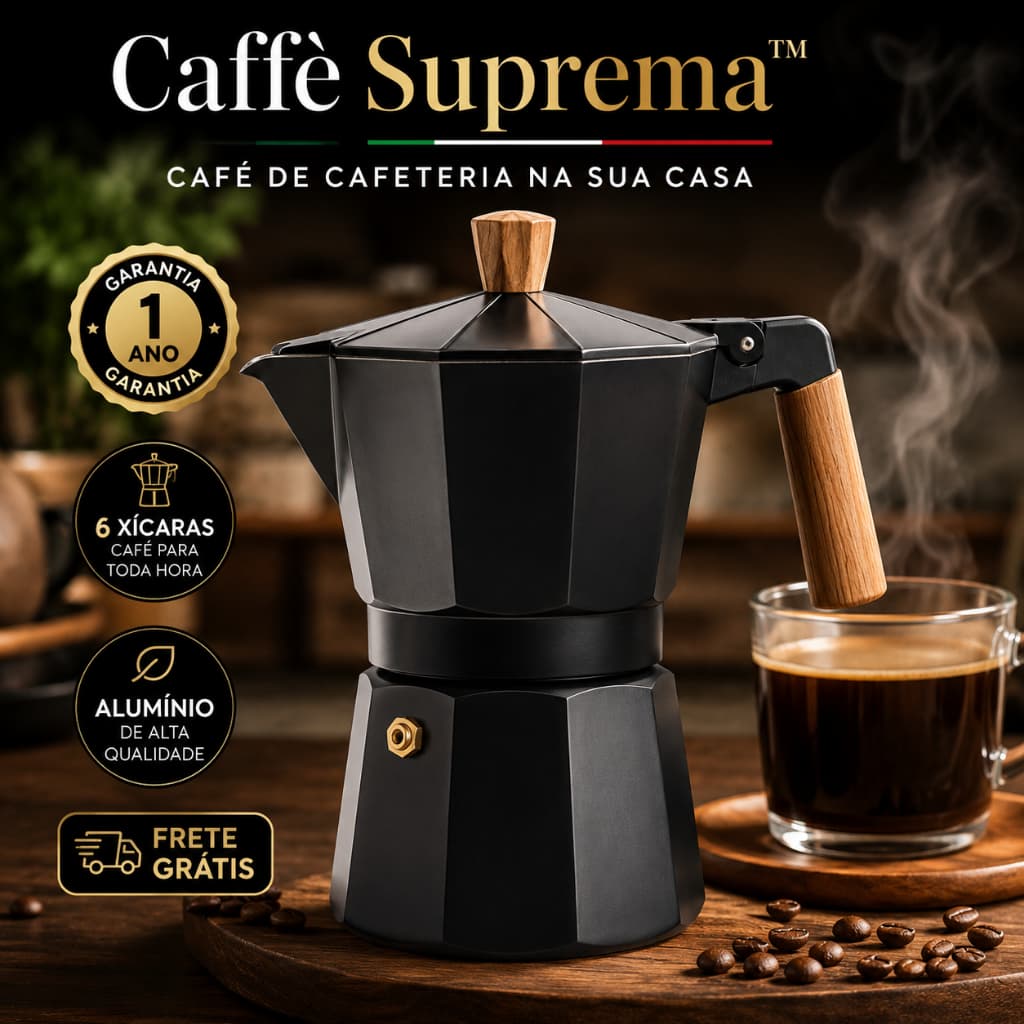 Caffè Suprema™ Cafeteira Italiana 6 Xícaras Alumínio Café Expresso Cremoso Fogão