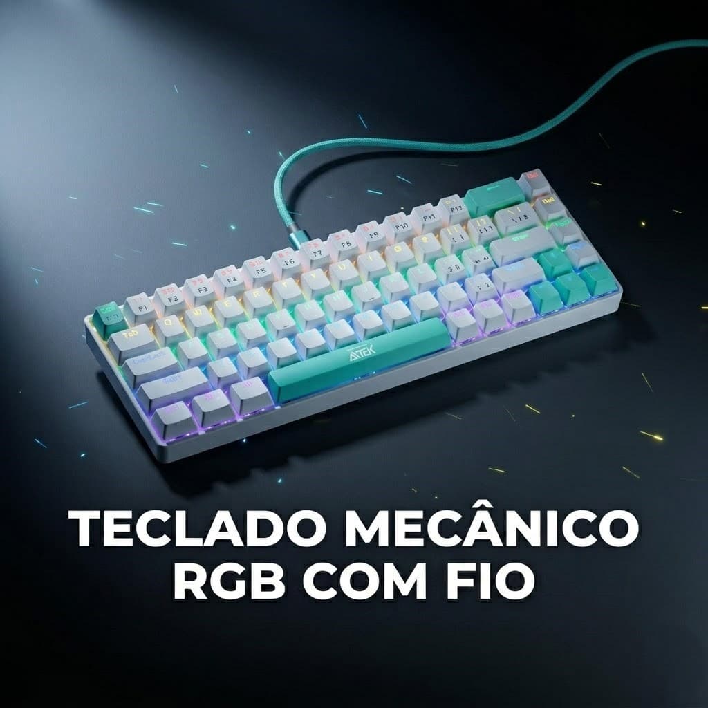 Teclado Mecânico RGB Com Fio 68 Teclas Para Jogos 5V Com Cabo de 1,5m - 0691P/0691B