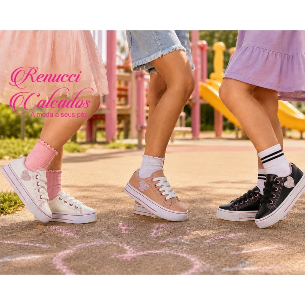 Tênis Baby Infantil Casual Menina com Coração – Leve e Confortável