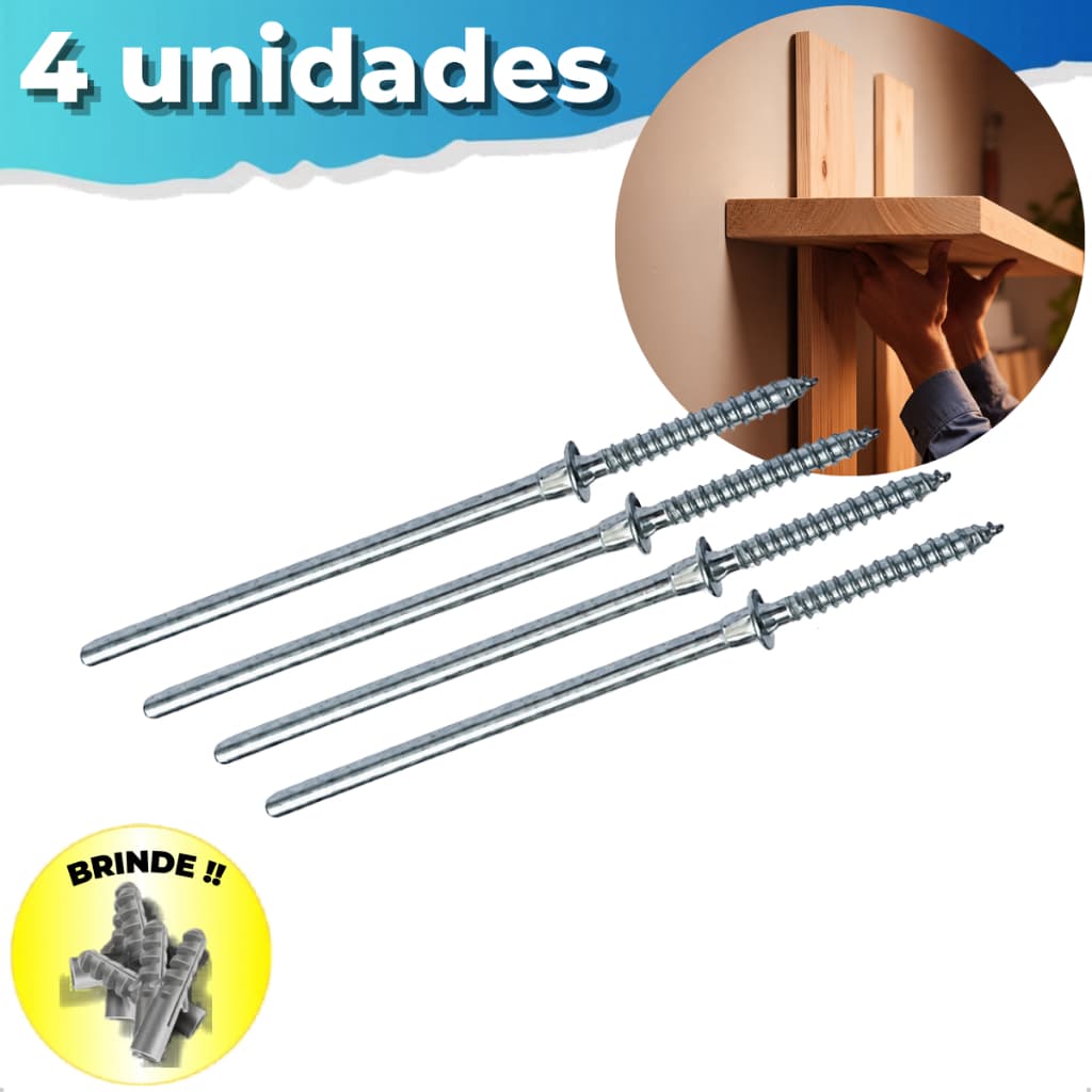 Kit 04 Suporte Invisível Para Prateleiras de Parede Estilo Flutuante + Bucha 10 Grátis