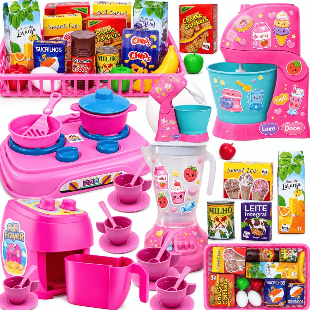 Kit Cozinha Infantil 44 - 45pcs Brinquedo Educativo Com Comidinhas E Acessórios Completo