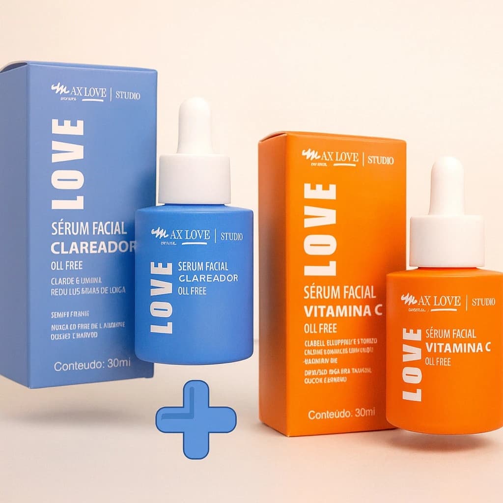 Kit 2 Sérum Facial Max Love Vitamina C + Clareador Oil Free 30ml Nutre e Hidrata