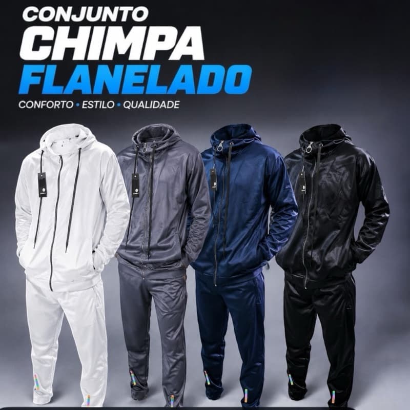 Conjunto Masculino Flanelado Premium Inverno Moletom Casaco + Calça Esportivo Confortável Chimpa