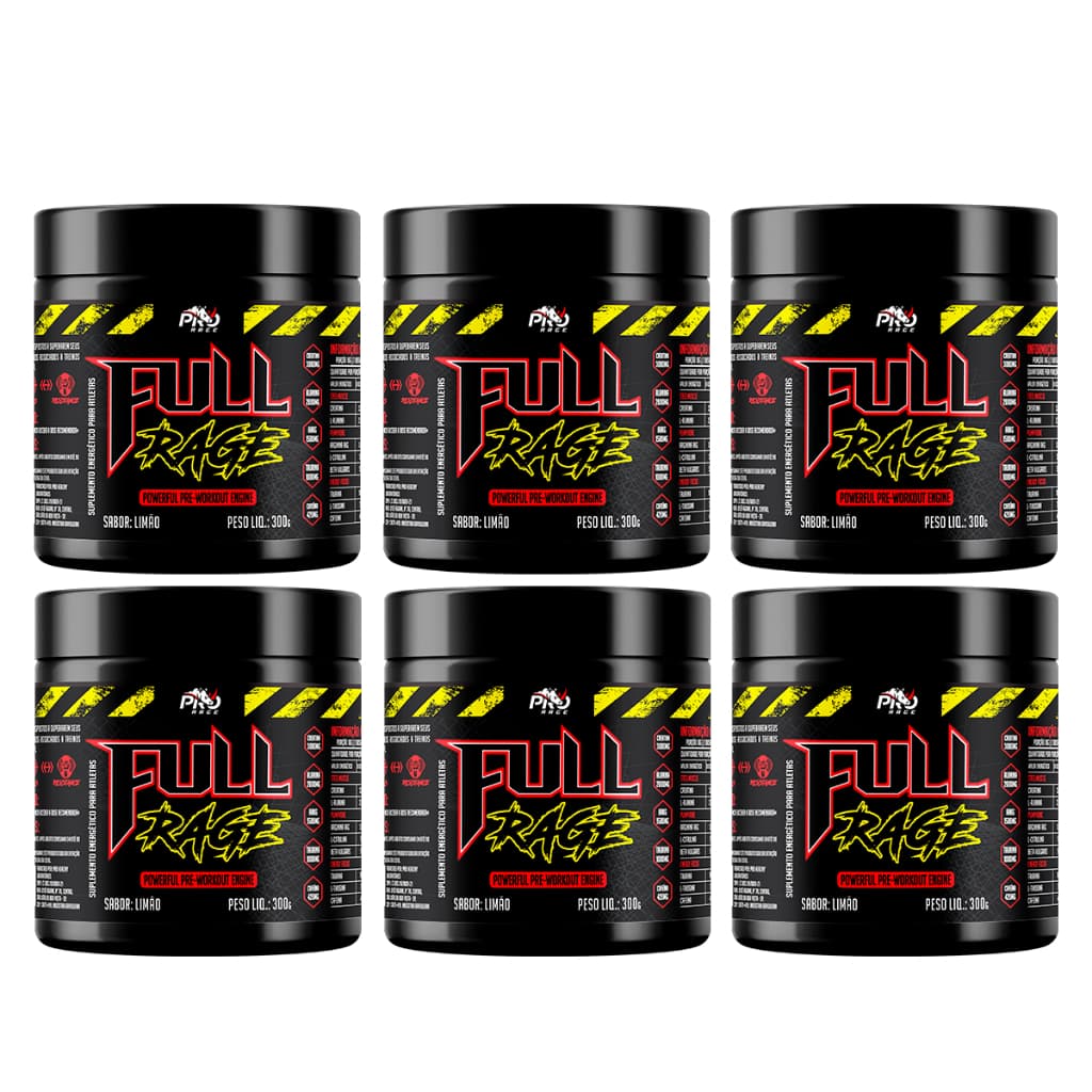 Kit 6 Pre Treinos Full Rage 300g cada - Pro Pro Rage com 2g Beta Alanina, 400mg Cafeína, 3g Creatina