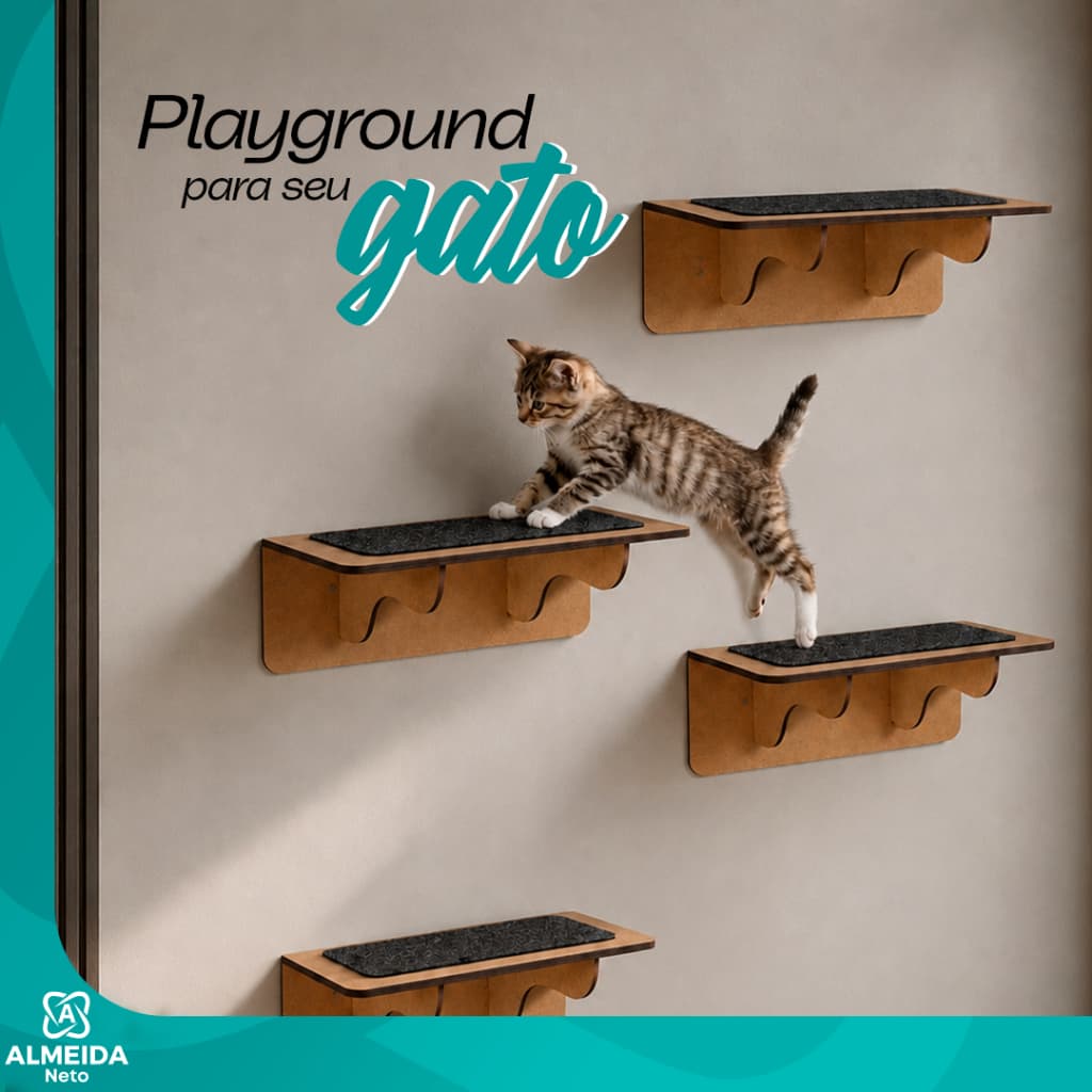 Kit 4 Prateleira Degraus Escada Gato Parede MDF Pet Playground Suporte 10kg Montado