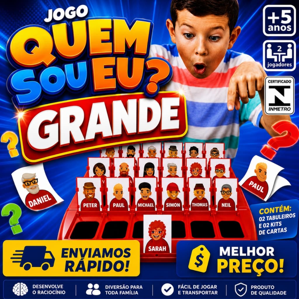 Jogo Quem Sou Grande Carta Tabuleiro Cara a Cara Infantil Diversão Família Penkal Brinquedo Desafio