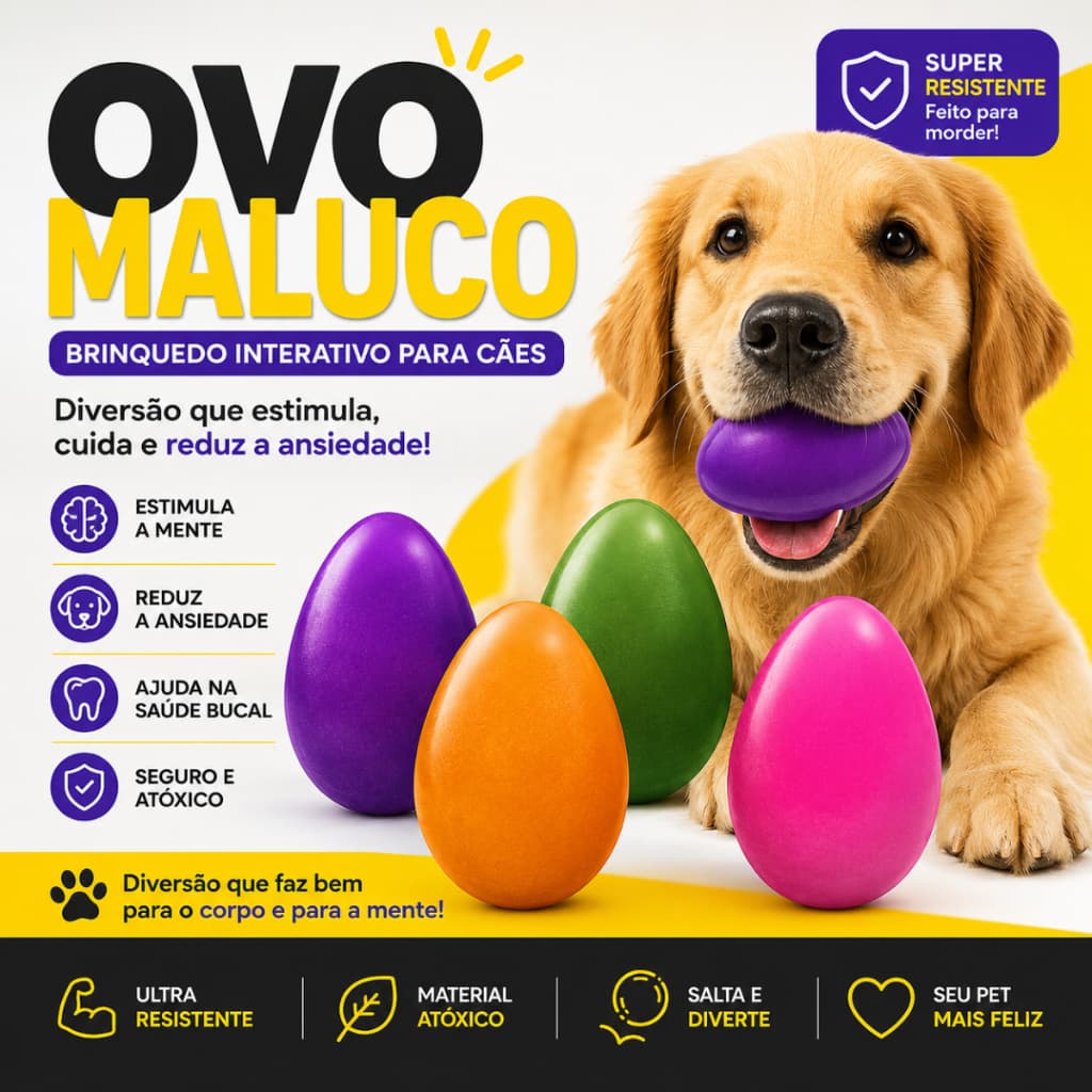 Brinquedo Interativo Para Cachorro Ovo Maluco | Mordedor Resistente Anti Tédio
