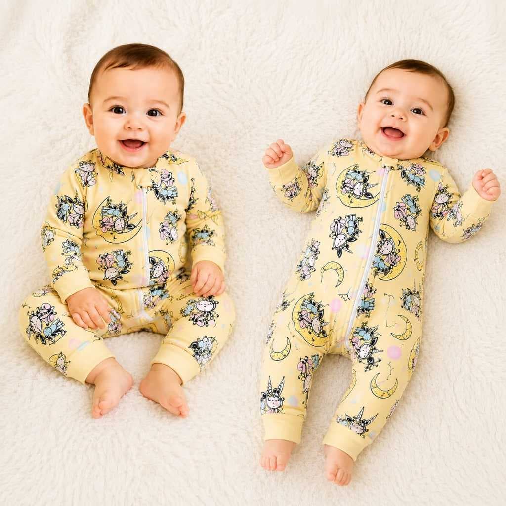 Macacão Bebê Menina 100% Algodão com Zíper Frontal | Estampado de Unicórnio |  Roupa Menina Bebê Confortável 0-9 meses