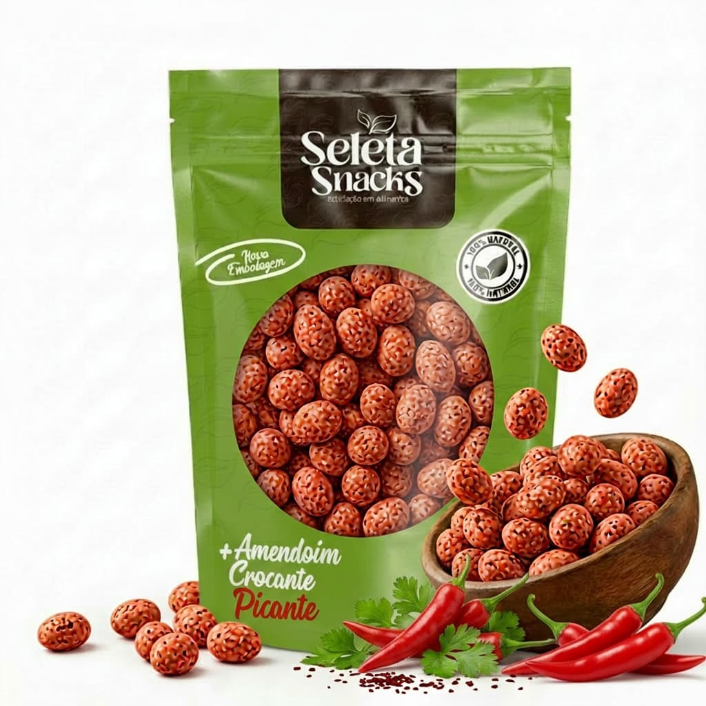 Amendoim Crocante Apimentado Lanche Saudável e Saboroso Seleta Snacks