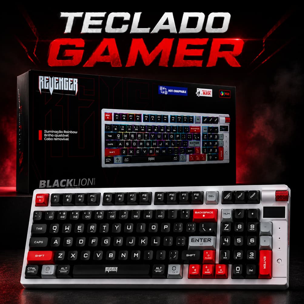 Teclado Gamer Mecânico Led RGB Rainbow Switch Black Anti-Ghosting Teclado Computador PC Gamer