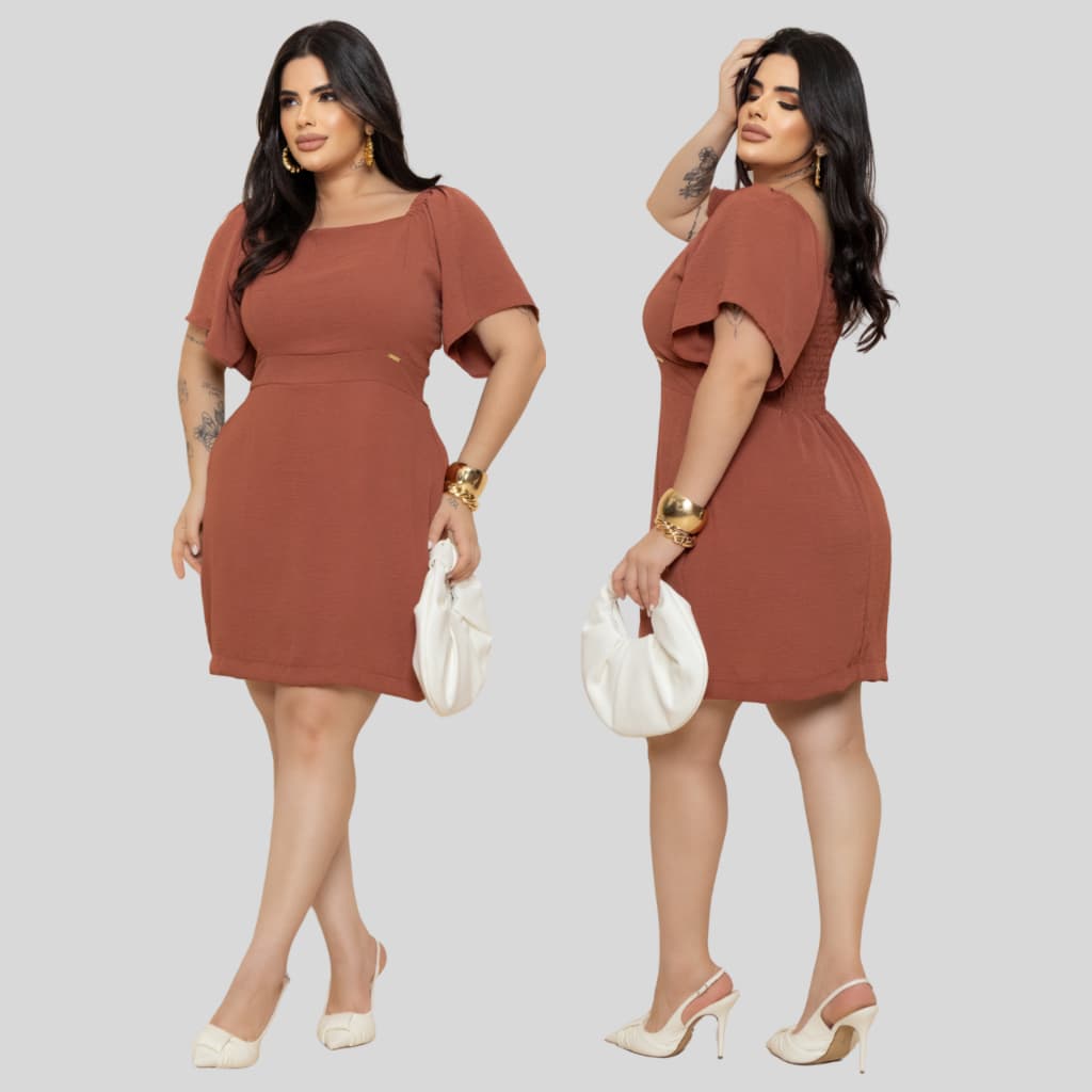 Vestido Feminino Plus Size Duna Premium Forrado Elegante Confortável Liso