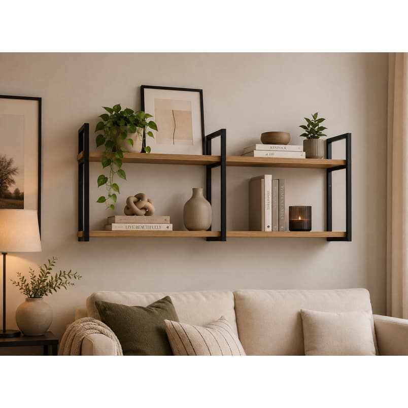 Prateleira Industrial Dupla JC Organizadora Multiuso MDF e Ferro – Ideal para Sala, Cozinha, Quarto e Escritório