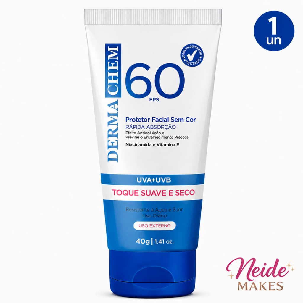Protetor Solar Rosto FPS 60 Dermachem Validade ( 2028 )Sem Cor Toque Seco  40g