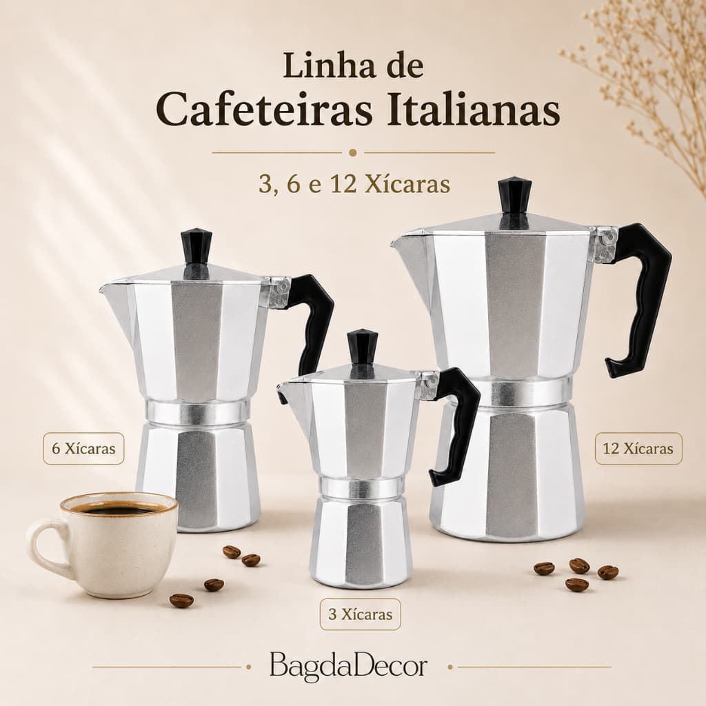 Cafeteira Italiana Moka 3, 6, 9 ou 12 Xícaras Alumínio Café Expresso Para Fogão