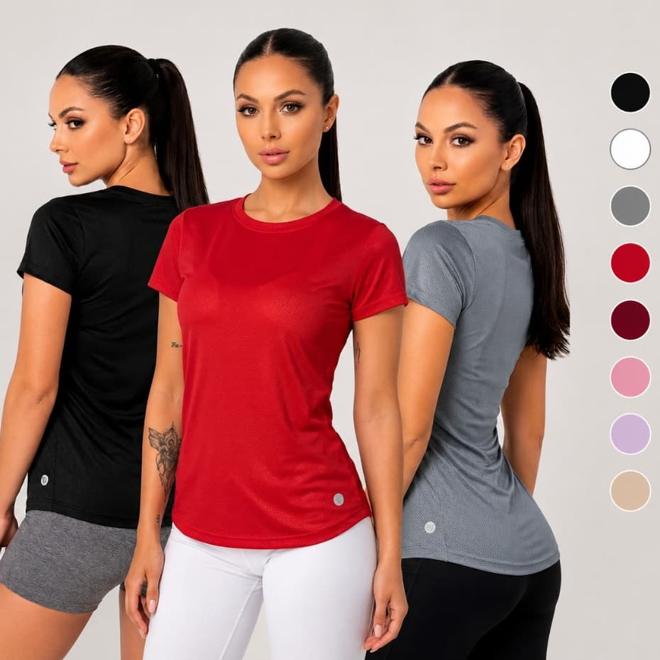 Kit 3 Camiseta Academia Feminina Dry Fit Anti Odor Blusa  Treino Esportes