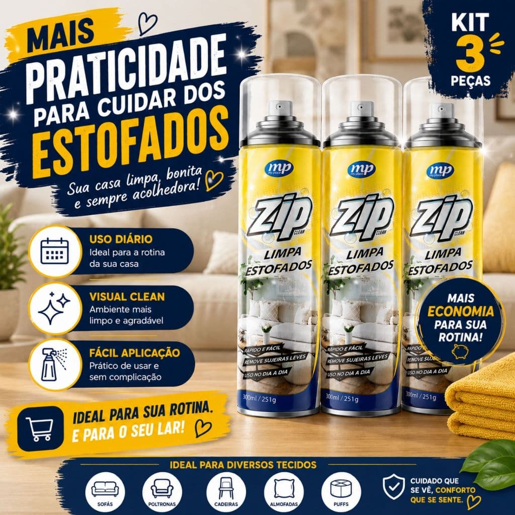 Kit Limpa Estofados Spray Zip Clean 300ml/251g 2 ou 3 Unidades Teto De Carro Sofá Carpete Tapetes