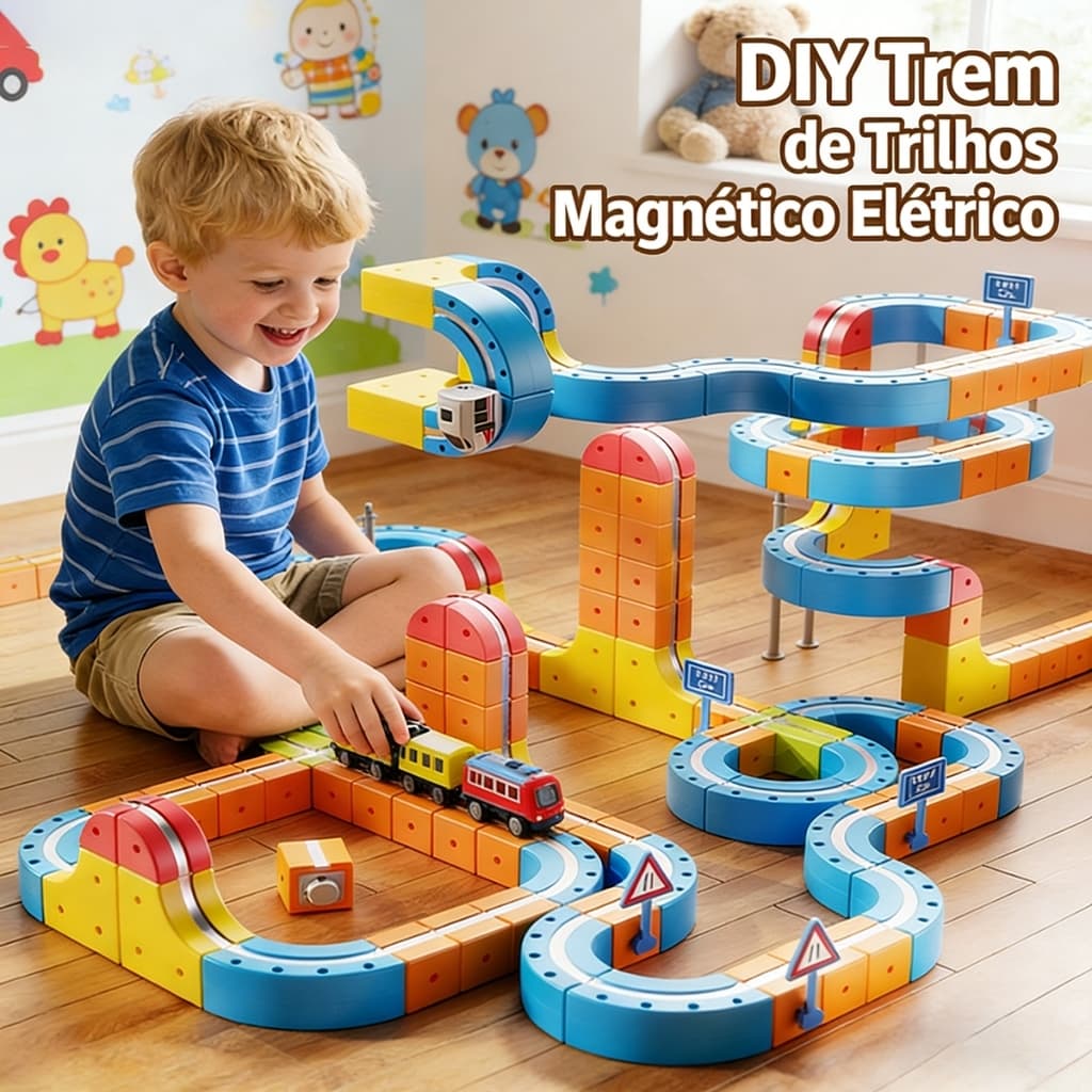 Trem Elétrico Pista Magnética Blocos de Montar Brinquedo Educativo Anti-Gravidade DIY Alta Velocidade Presente Infantil