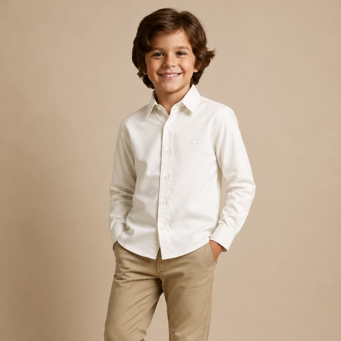 Camisa Infantil Social Slim Manga Longa Menino Masculino Luxo Festa Batizado Casual Pajem Casamento