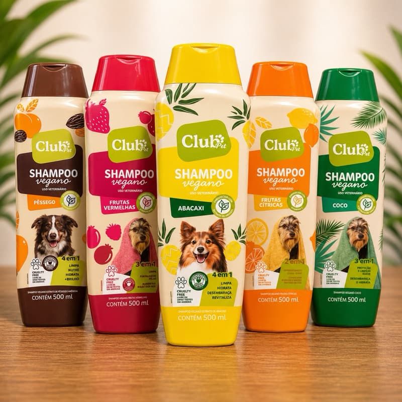 Shampoo Club Pet Vegano 500ml Para Cães Original Coco / Pêssego / Abacaxi / Frutas Vermelhas ou Cítricas - Pet
