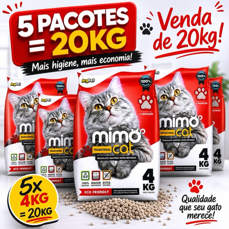 Areia Sanitária Mimo Cat Tradicional 20kg - Absorção Eficiente, Natural e Ecológico