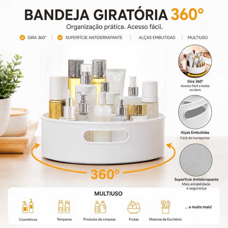 Bandeja Giratória 360° Organizador Multiuso 23cm Cozinha Armário Geladeira Banheiro Porta Objetos
