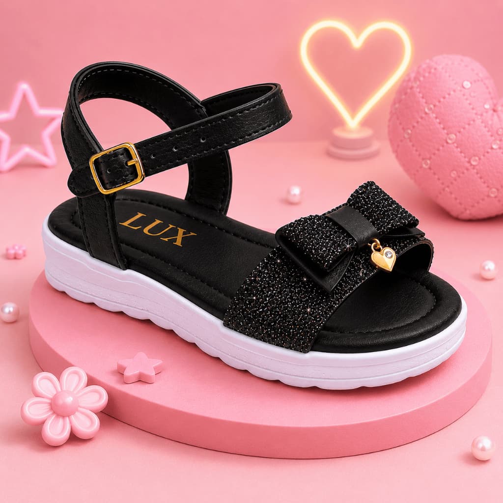 Sandália Rasteira Infantil Menina Laço Preto e Rosa 20 ao 36 Casual Confortável Carnaval Lux