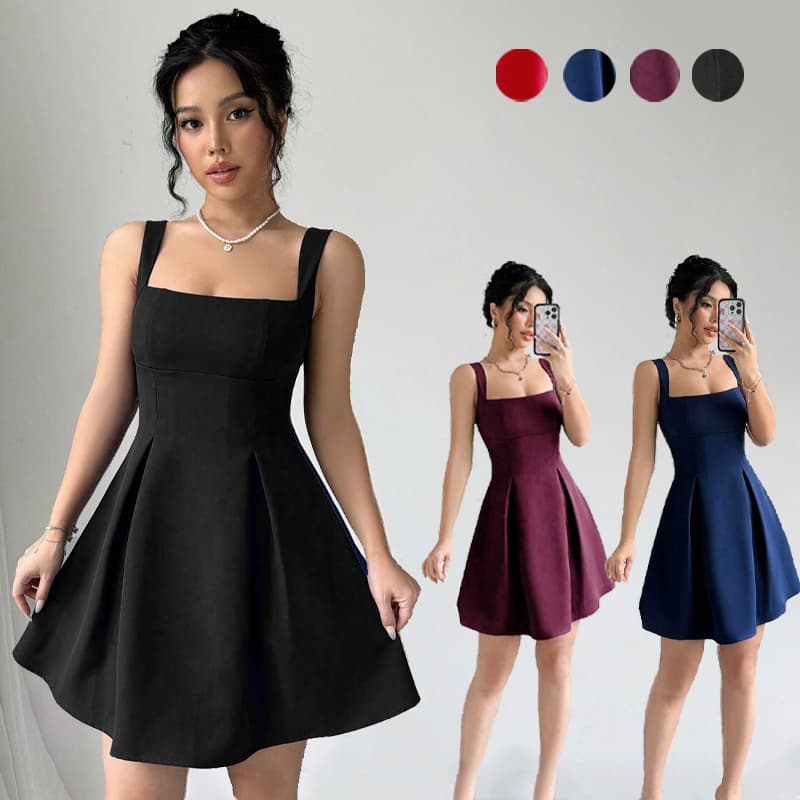 Vestido Decote Baixo Cintura Marcada Vestido curto Casual de Verão para Mulheres Vestido feminino