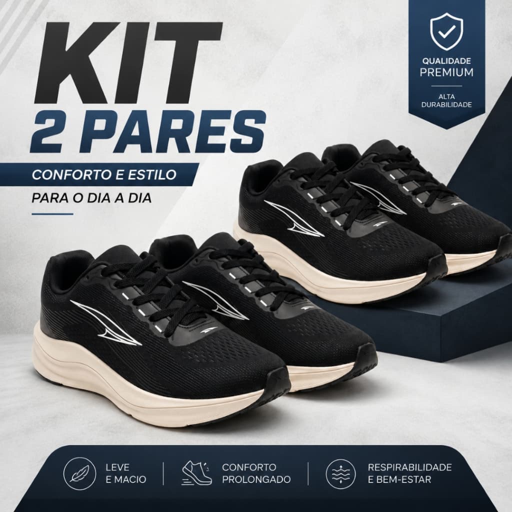 Kit 2 Pares Tênis Esportivo Masculino Feminino Academia Treino Leve Respirável Macio