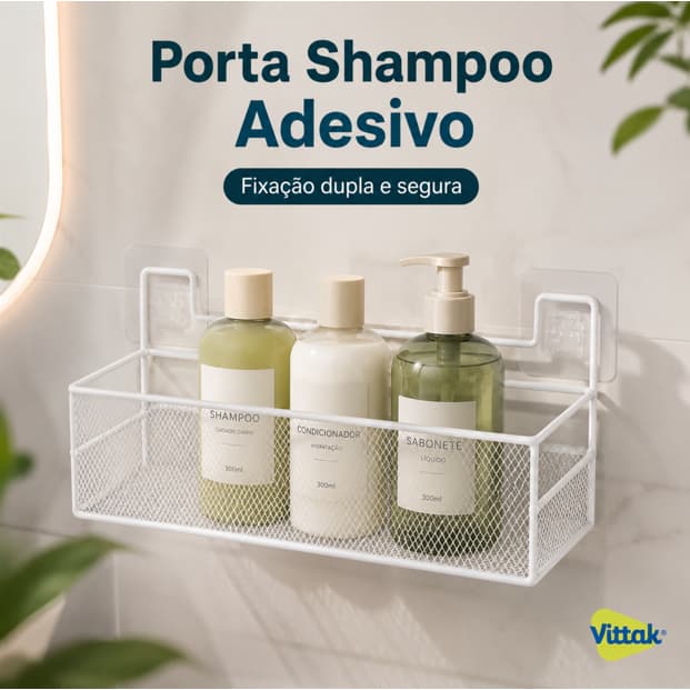 Vittak Suporte Porta Shampoo Sabonete Metal Adesivo Parede Banheiro Organizador Prateleira Multiuso
