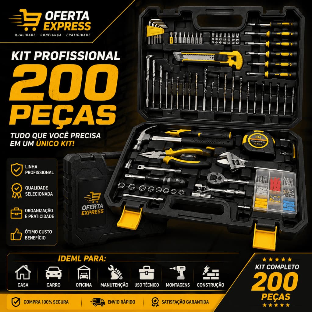 Kit Maleta Ferramentas 200 Peças Completo Profissional Reparo Manual Oficina Casa Uso Técnico